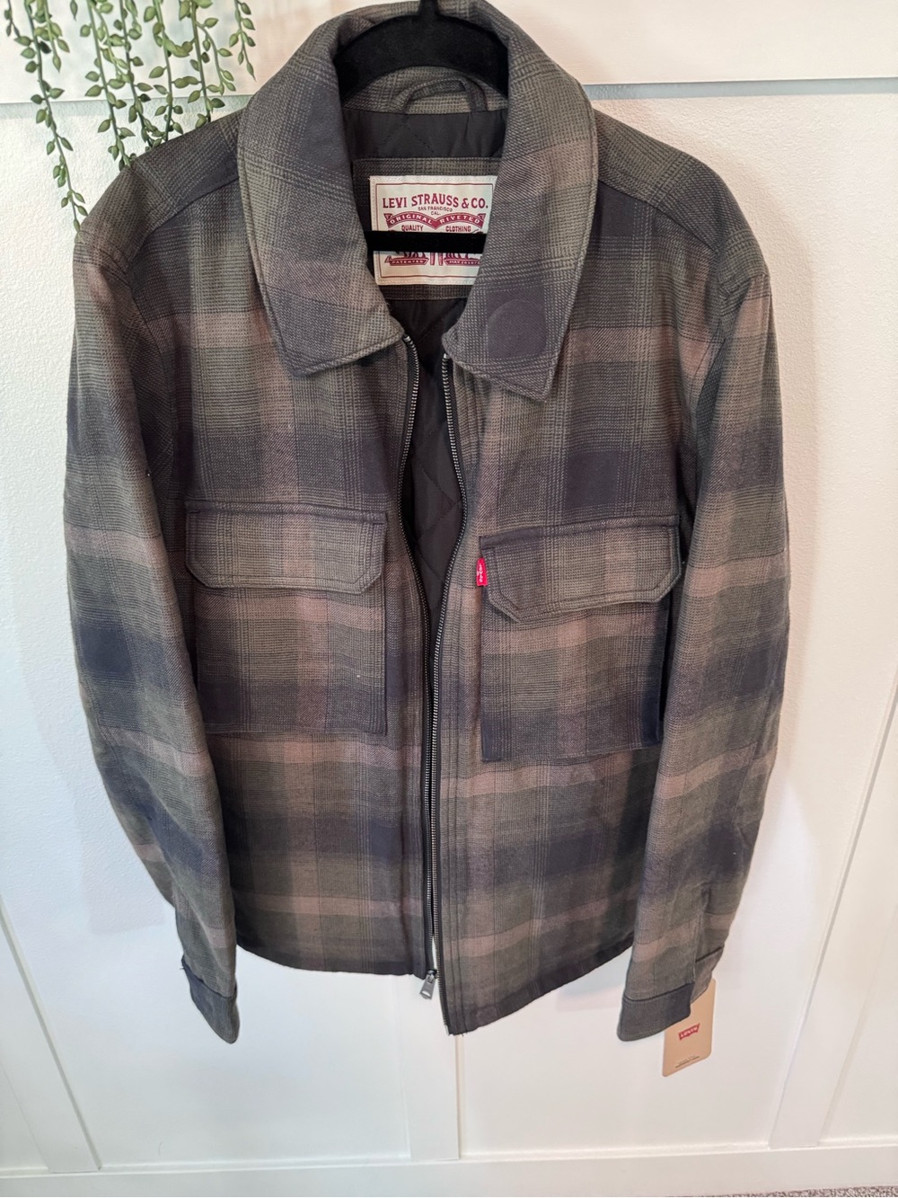 Levi's Olive and Gray Plaid Zip-Front Shirt Jacket